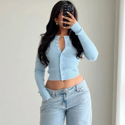 Tuularose Autumn Fashion Knitwear Cardigan Top Female Ribbed Patchwork Slim Casual Cropped Inner Top Women Knit Cardigan Outwear