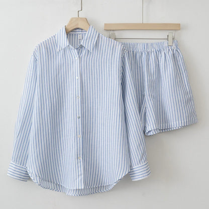 Women 2025 Summer Casual striped Blouse Shorts Sets