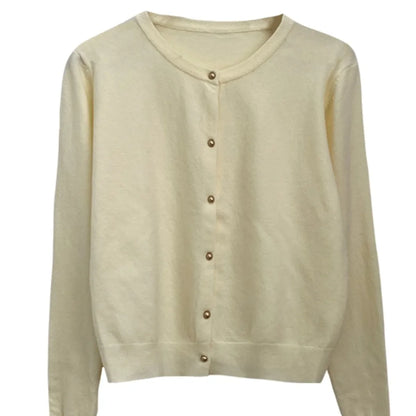 Solid Color Knitted for Women Cardigan Korean Single Breasted Long Sleeve Jumper Woman Round Neck All Match Cardigans Outwear