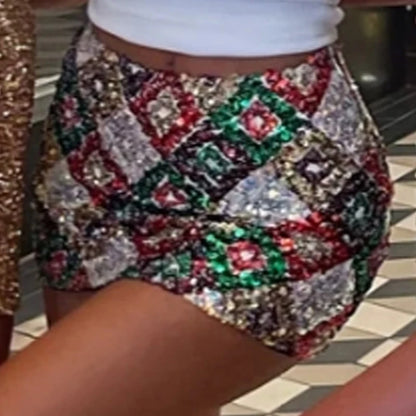 Luxury Sparkle Glitter Slim Fit Pencil Skirt Multicolour Sequin Bodycon Mini Skirt Premium Club Party Rave Coquette Skirt Women