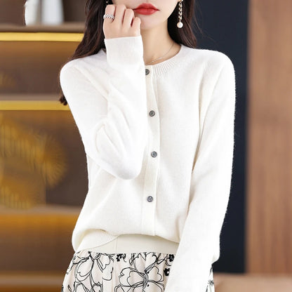 High-Grade Knit Sweater Crewneck Cardigan Coat Autumn And Winter New Middle-Aged And Elderly Women's Fashion ZD060