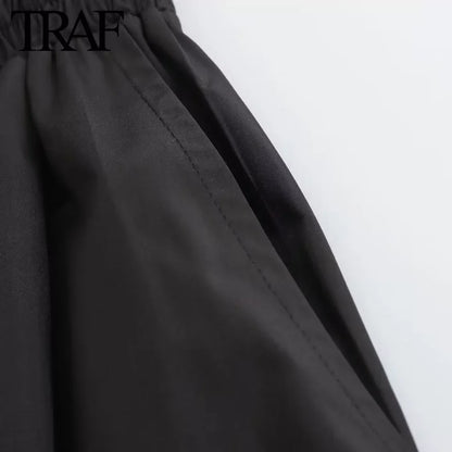 Mooyufon Women's Fashion Spring New Black Wide Pleated Swing Vintage Chic Female High Waist  Elegant A-line Long Skirt Mujer