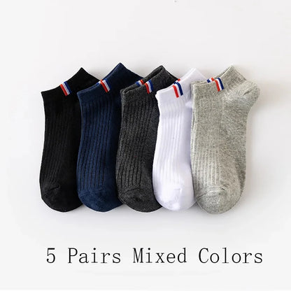 5 Pairs Thin Boat Socks Summer Blending Plain Color Mens Casual Breathable Sweat Absorbing Calibration