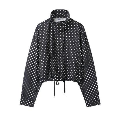 HH Woman Autumn Long Sleeves Turtleneck Zipper With Pockets Drawstring Casual Coats Women Fashion Polka Dot Printed Jacket