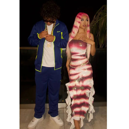 Women Halloween Shark Tale Lola Costume Dress Anime Sexy Ruffle Hem Fish Strapless Tube Cosplay Maxi Dress