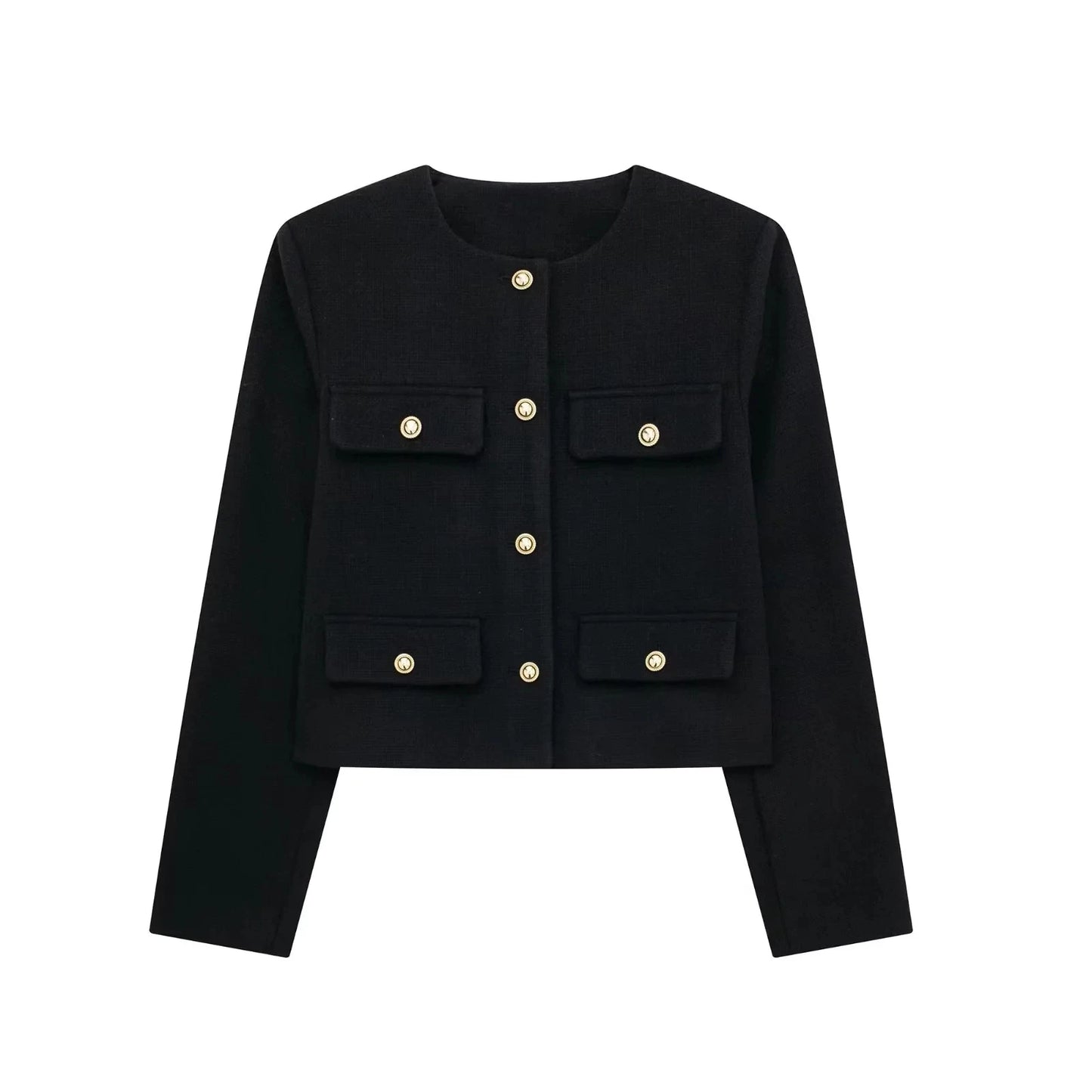 HH Women Vintage Solid Coat Button Long Sleeve O Neck Jacket With Pocket 2024 Spring Elegant Female Casual Outerwear Jakcet