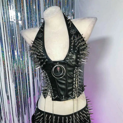 Goth Top Y2K Clothes Women's Tanks Emo Clothing Gothic Boho Tops with Spikes Punk Rock Teens Festival Spiked Bra Grunge T shirt