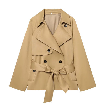ETJ Autumn 2025 new collection  women's British style lapel double-breasted Maillard color belt casual trench coat