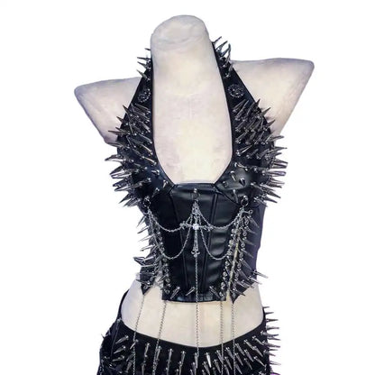 Goth Top Y2K Clothes Women's Tanks Emo Clothing Gothic Boho Tops with Spikes Punk Rock Teens Festival Spiked Bra Grunge T shirt