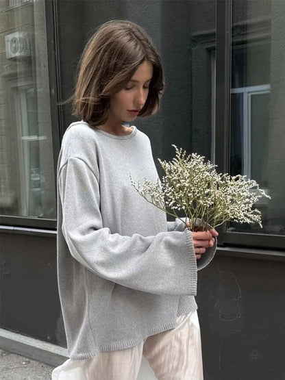 Wolfeel Autumn Winter New Women's Cotton Sweater Backless Design Loose Knit Pullover Jumper Fashionable Commuting Sweater
