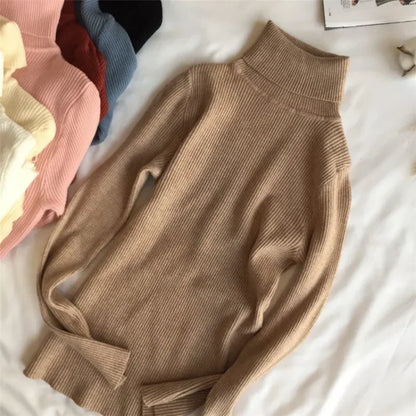 Women Turtleneck Sweater Knitted Soft Pullovers cashmere Jumpers Basic Solid Soft Sweaters Women Autumn Winter Casual Tops