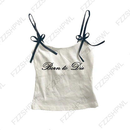 Women's Sleeveless Camisole Y2K Sexy Lace Streetwear Hip Hop Punk Rock vintage Emo Girls Chic Letter Print Gothic Slim baby Tops