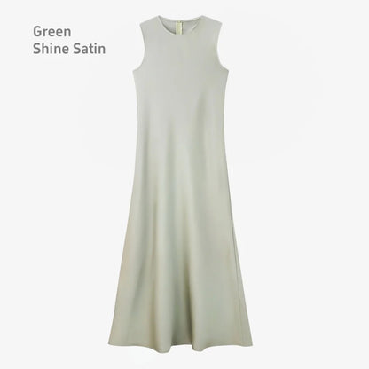 AS 2025 spring summer elegance satin dress + knitted top match set maxi floor length woman clothes