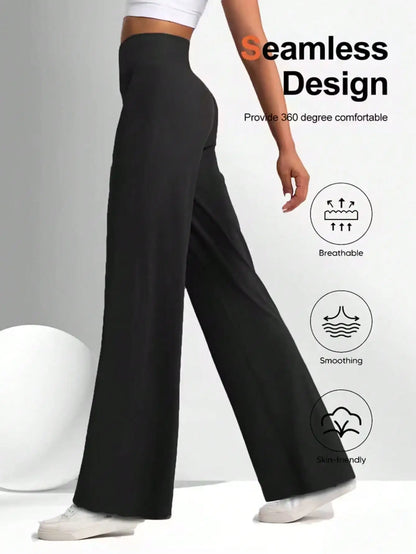 Ladies High-Waisted Wide-Leg Yoga Pants Solid Color Elastic Waistband Comfortable Fabric for Outdoor Fitness