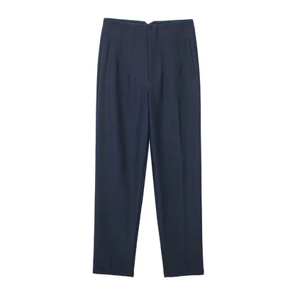 DUOPERI Women Fashion Solid Basic High Waist Trousers Chic Female Office Lady Casual Business Workwear Long Pant
