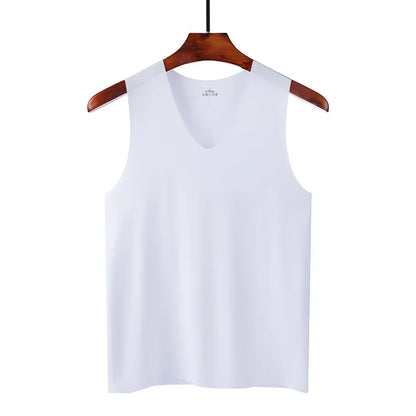 Summer Men's Non-Marking Ice Silk Undershirt Men's Slim Sports Fitness Cross-Body Bottoming Sleeveless Breathable Home wear