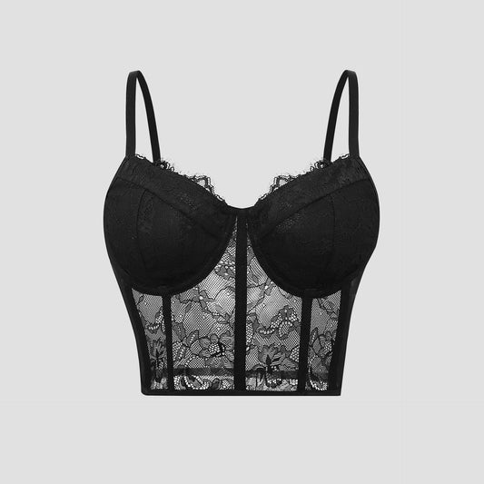Women's Sexy Semi Transparent Bra Mesh Push Up Bralet Women's Tube Top Corset Bustier Vest Club Party Crop Top Elegant Lingerie