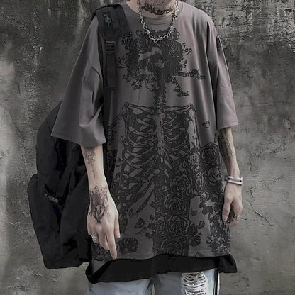 Men T-shirts 2026 Summer Streetwear High Street Gothic Skull Tshirt Loose Oversized Short-sleeved T shirt Dark Anime Men Y2k Top