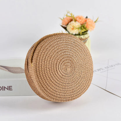 Summer Round Straw Bag For Women Woven Handmade Shoulder Bag New Travel Rattan Beach Bag Casual Style Crossbody Bag Handbag Purs