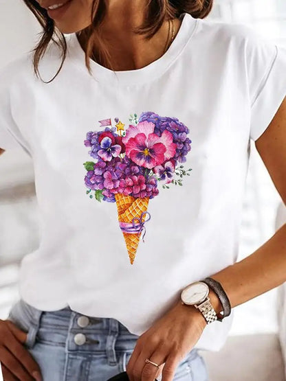 Women's Short-sleeved Explosive Insect Butterfly Dragonfly Print Round Neck T-shirt Women Clothes  Oversized T Shirt  Harajuku