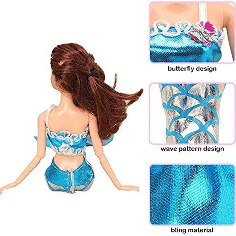 8Pcs Set Doll Clothes and Accessories Include Swimsuit Bikini Mermaid Dresses Board Swim Ring  for 12''  Doll Girl's Toy