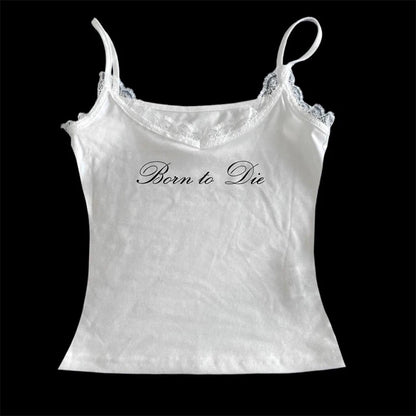 Women's Sleeveless Camisole Y2K Sexy Lace Streetwear Hip Hop Punk Rock vintage Emo Girls Chic Letter Print Gothic Slim baby Tops