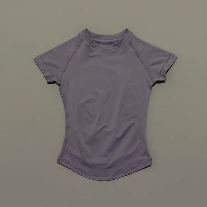 HISTELLO Sports Short Sleeve Top Women Gym Yoga Top Workout Clothes Sports T Shirt Fitness Activewear Running Tight Tops