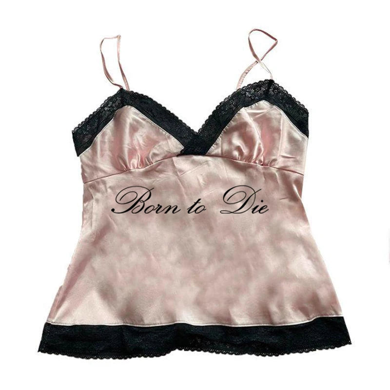 Women's Sleeveless Camisole Y2K Sexy Lace Streetwear Hip Hop Punk Rock vintage Emo Girls Chic Letter Print Gothic Slim baby Tops