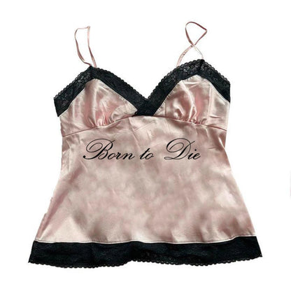 Women's Sleeveless Camisole Y2K Sexy Lace Streetwear Hip Hop Punk Rock vintage Emo Girls Chic Letter Print Gothic Slim baby Tops