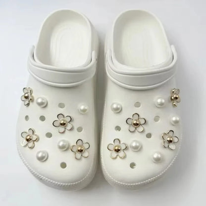 3D Cute Daisies Pearl Set Shoe Charms Accessories for Slide Sandals DIY Clogs Decoration Shoe Buckle Pins Shoe Decoration Gifts