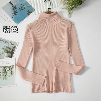 2026 Simple Women Turtleneck Sweater Winter Fashion Pullover Elastic Knit Ladies Jumper Casual Solid Black Female Basic Tops