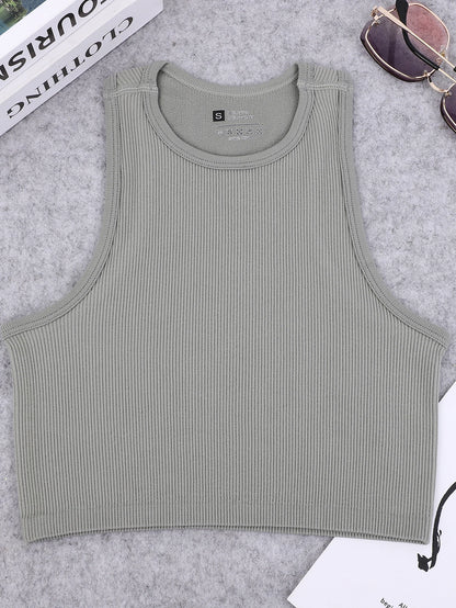 Seamless knitted high-elastic belly-baring yoga vest sleeveless casual sexy ribbed vest nylon quick-drying running fitness sport