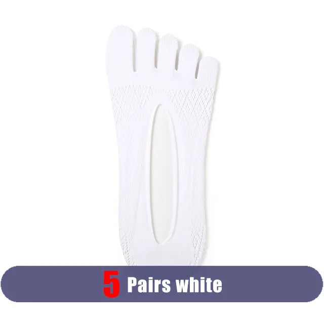 1/5 Pairs Summer Invisible No Show Five Finger Socks Mens Thin Velvet Non-Slip Mesh Breathable Elastic Solid Silk Socks Toes