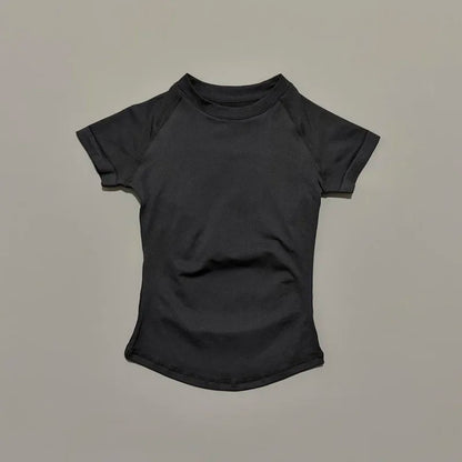 HISTELLO Sports Short Sleeve Top Women Gym Yoga Top Workout Clothes Sports T Shirt Fitness Activewear Running Tight Tops