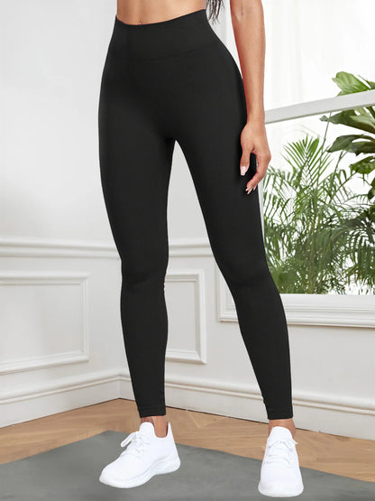 Women Seamless Ribbed Leggings High Waist Butt Lifting Workout Tights Solid Color Simple Fitness Pants Casual Clothing