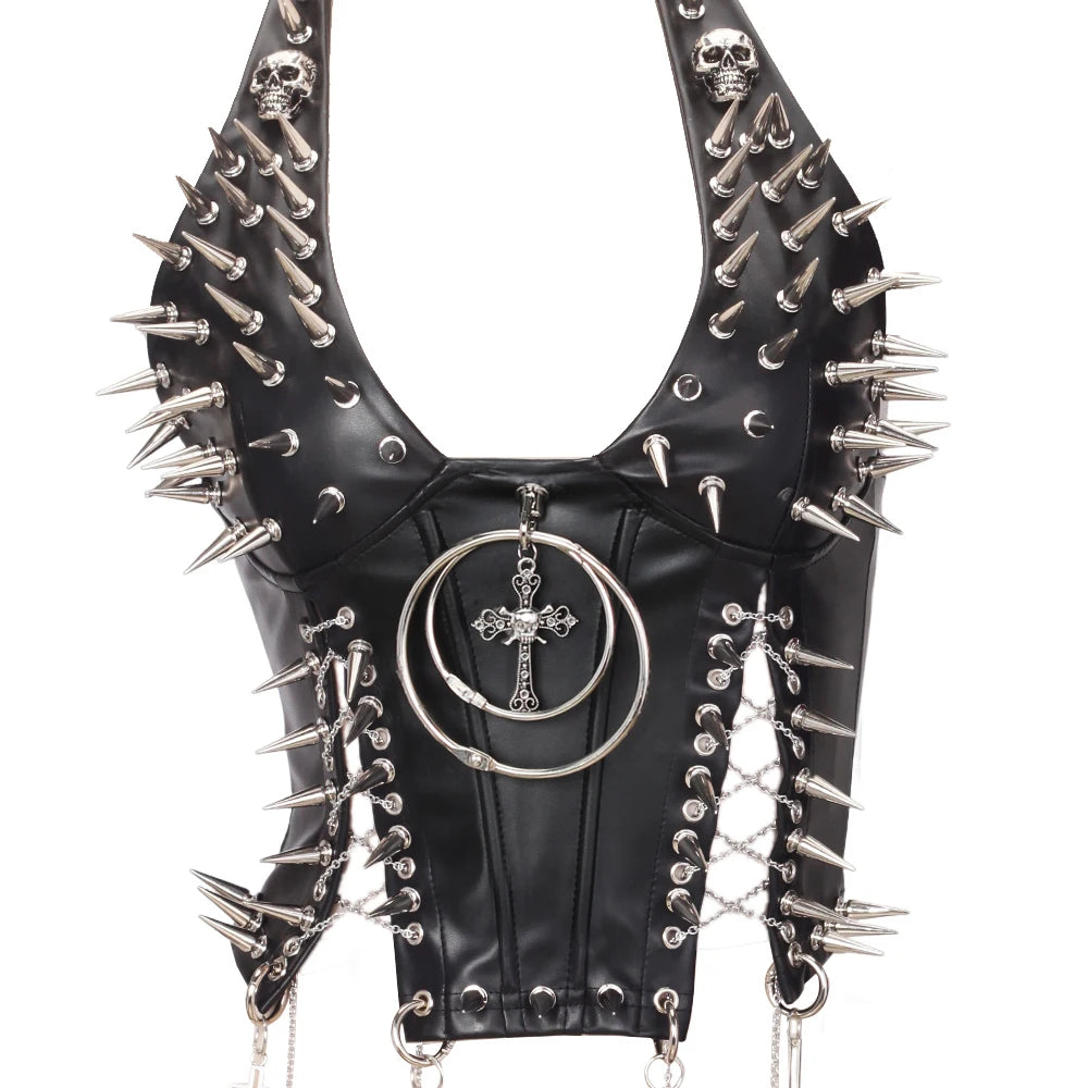 Goth Top Y2K Clothes Women's Tanks Emo Clothing Gothic Boho Tops with Spikes Punk Rock Teens Festival Spiked Bra Grunge T shirt