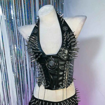 Goth Top Y2K Clothes Women's Tanks Emo Clothing Gothic Boho Tops with Spikes Punk Rock Teens Festival Spiked Bra Grunge T shirt