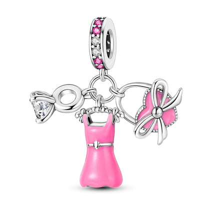 Fit Original Bracelet 925 Silver Ballet Girl Red High Heels Charms Pendants For Women Jewelry Making Gift