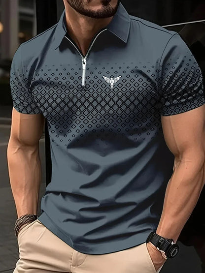 Men's Zip Polo Golf Shirt Sports & Outdoor Casual Quarter Zip Short Sleeve Fashion Streetwear Check Spring & Summer Zip Polo