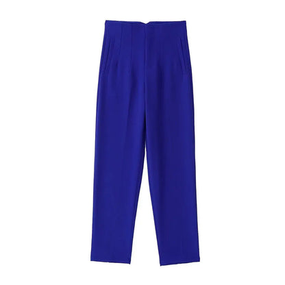 DUOPERI Women Fashion Solid Basic High Waist Trousers Chic Female Office Lady Casual Business Workwear Long Pant