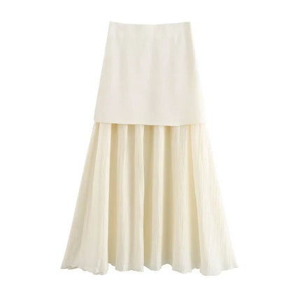 HH 2025 Women Skirt Set Wine Red Knitted V-Neck Sleeveless Slim Vest +Solid High Waist Zipper Patchwork Long Skirt Street
