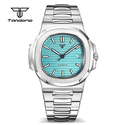 Simple Retro 40mm Square Sapphire Glass 100m Waterproof NH35A Automatic movement Dress WristWatch for Mens Green Luminous