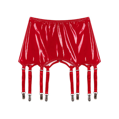 Womens Garters Latex Skirts Suspender Garters Belt Wet Look Patent Leather Mini Skirts Garters with Metal Clips Clubwear Costume