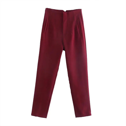 DUOPERI Women Fashion Solid Basic High Waist Trousers Chic Female Office Lady Casual Business Workwear Long Pant