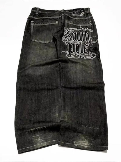 American Y2K 2025 New Baggy Wide Leg Black Jeans Overszied Women Street Casual Joker Denim Pants Couple Jeans Vintage Streetwear
