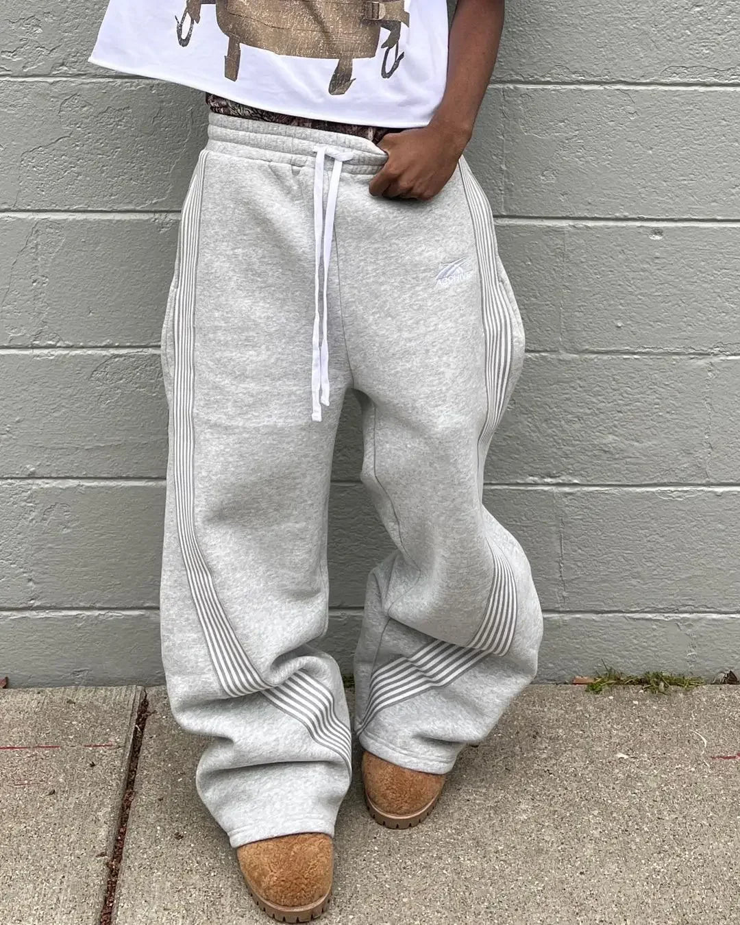 Y2k Gray Casual Pants Vintage Functional Tactical Men's Women's Premium Jogging Wide Leg Pants Drawstring Streetwear Sweatpants