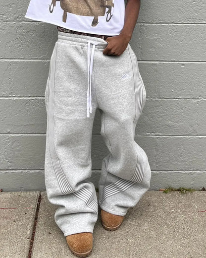 Y2k Gray Casual Pants Vintage Functional Tactical Men's Women's Premium Jogging Wide Leg Pants Drawstring Streetwear Sweatpants