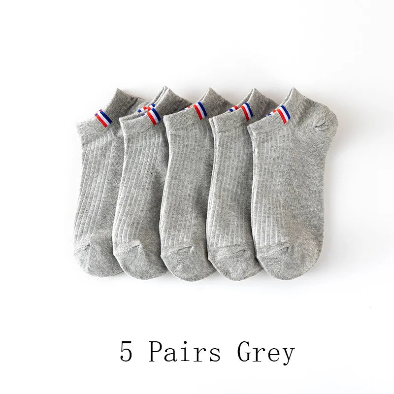 5/10/20 Pairs Of Thin Summer Blending Boat Socks Plain Color Mens Casual Socks Breathable Sweat Absorbing Calibration Socks