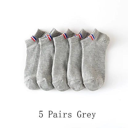 5/10/20 Pairs Of Thin Summer Blending Boat Socks Plain Color Mens Casual Socks Breathable Sweat Absorbing Calibration Socks