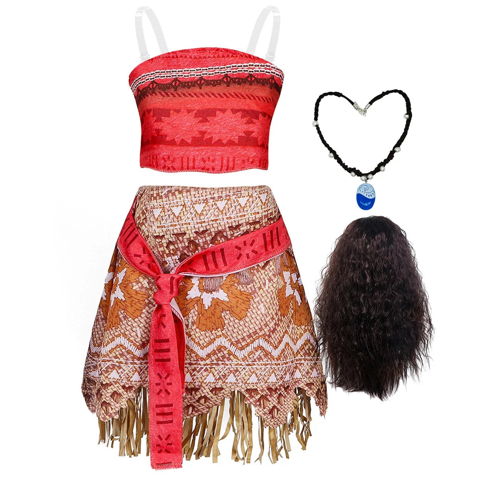 Girl Moana Vaiana Costume Children Princess Dress Summer Beach 2PCS Set Cosplay Clothing Christmas Carnival Halloween 2-12T